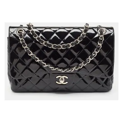 Chanel Black Quilted Patent Leather Jumbo Classic Double Flap Bag