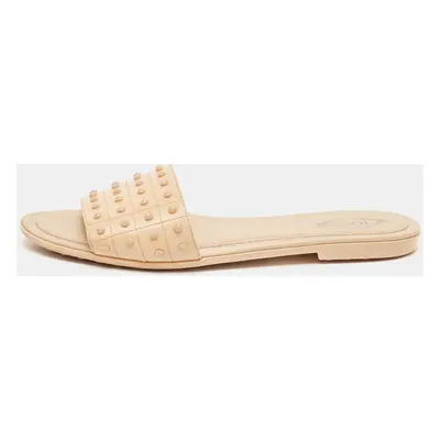 Tod's Beige Leather Studded Flat Slides Size