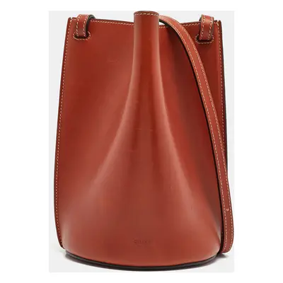 Celine Brown Leather Mini Pinched Bucket Bag