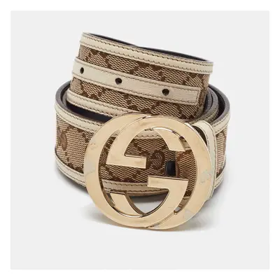 Gucci Beige GG Canvas and Leather Interlocking G Buckle Belt