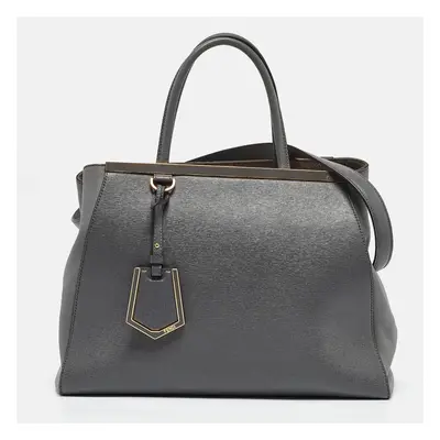 Fendi Two Tone Grey Leather Medium 2Jours Tote