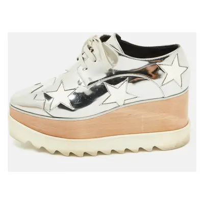 Stella McCartney Silver/White Faux Leather Elyse Star Platform Derby Sneakers Size