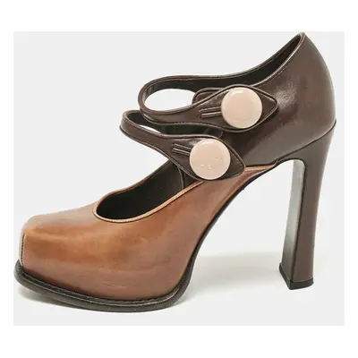 Louis Vuitton Brown/Beige Leather Block Heel Pumps Size