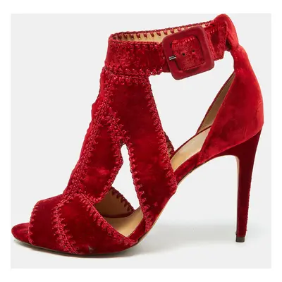 Alexandre Birman Red Velvet Ankle Strap Sandals Size