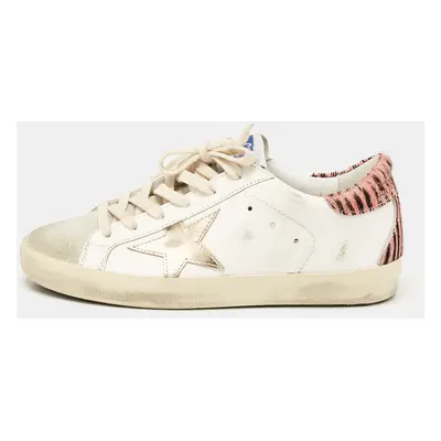 Golden Goose White Leather and Suede Super Star Sneakers Size