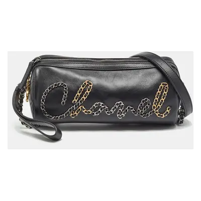 Chanel Black Leather Chain Signature Bowler Bag