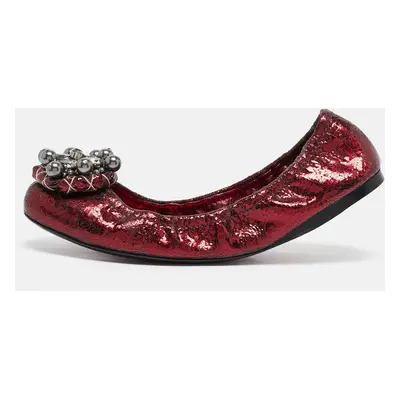 Miu Miu Burgundy Texture Leather Scrunch Ballet Flats Size