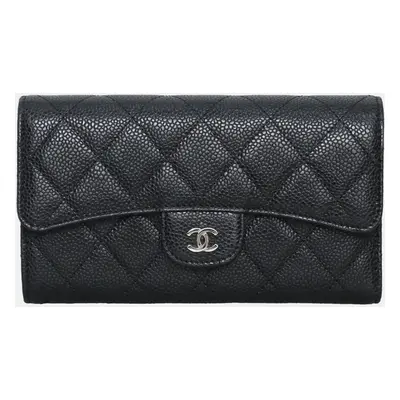 Chanel Black Caviar Trifold Long Wallet