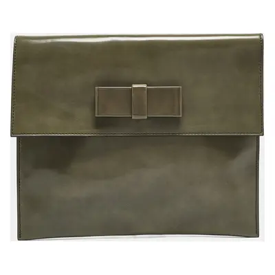 Marni Olive Green Glossy Leather Bow Clutch