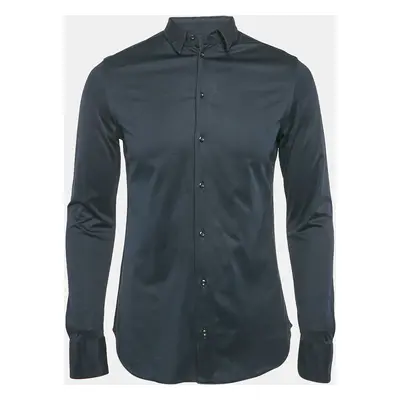 Emporio Armani Navy Blue Cotton Jersey Long Sleeve Shirt