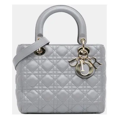 Dior Grey Lambskin Cannage Medium Lady Dior Tote Bag