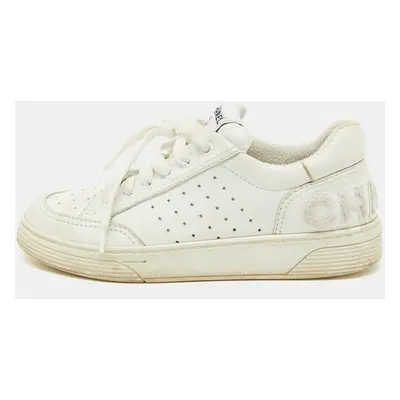 Chanel White Perforated Leather CC Low Top Sneakers Size 38.5