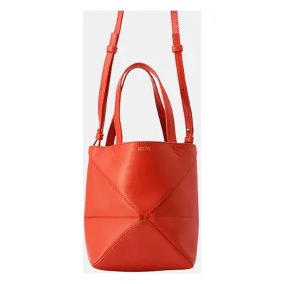 Loewe Orange Leather Puzzle Fold Tote Bag