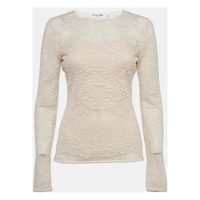 Christian Dior Beige Tulle and Crochet Emi Sheer Top