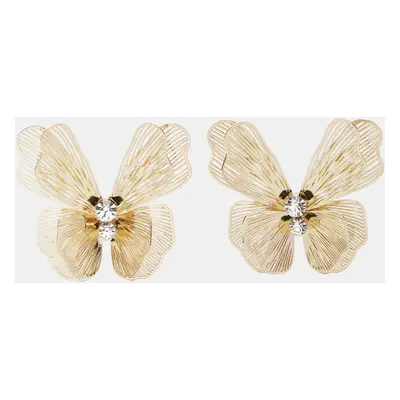 Carolina Herrera Laser Cut Butterfly Crystals Gold Tone Stud Earrings