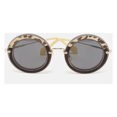 Miu Miu Black Leopard Print Suede SMU08R Round Sunglasses