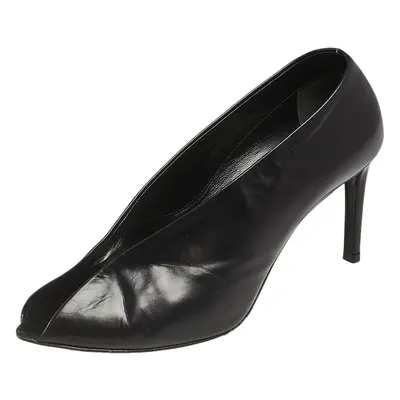 Balenciaga Black Leather V-Neck Open Toe Pumps Size