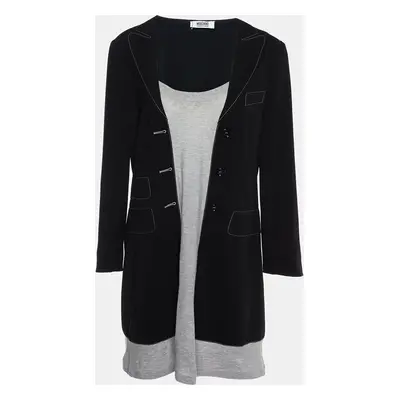 Moschino Cheap and Chic Black Crepe & Cotton Knit Blazer Style Mini Dress