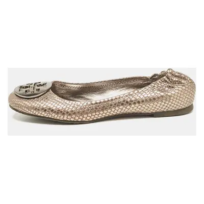 Tory Burch Metallic Snakeskin Embossed Leather Minnie Ballet Flats Size 39.5