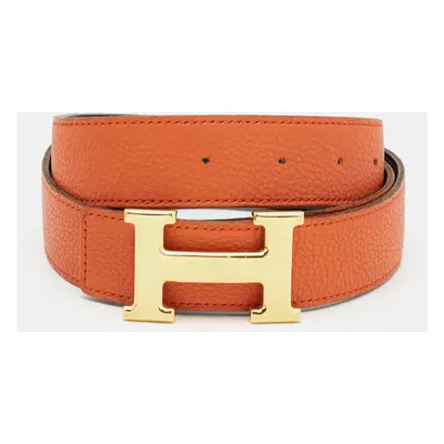 Hermès Orange/Noir Togo and Chamonix Leather H Buckle Reversible Belt