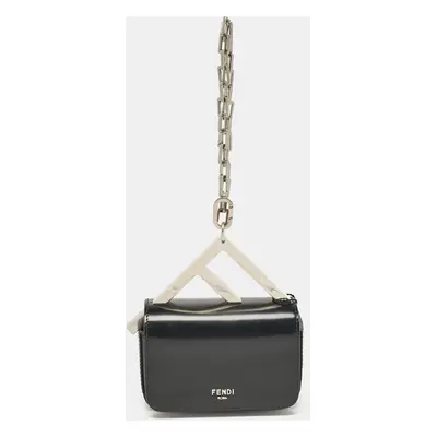 Fendi Black Leather Nano F Chain Clutch