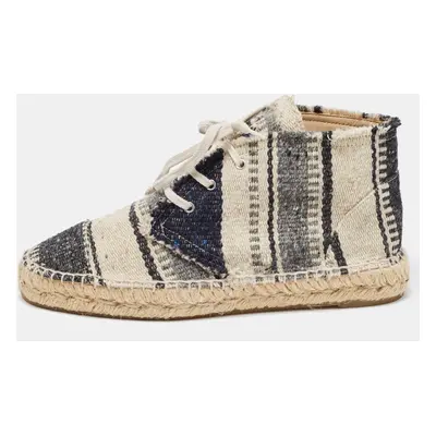 Chanel Black/white Knit Fabric Striped Lace-Up Espadrille Sneakers Size