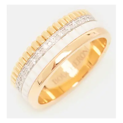 Boucheron Quatre Classique White Edition Diamonds Ceramic 18k Three Tone Gold Ring Size