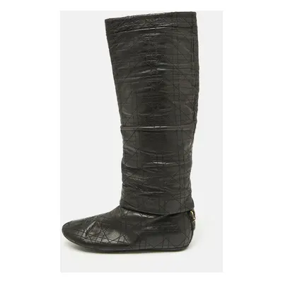 Dior Black Cannage Quilted Leather Knee Length Boots Size 37.5