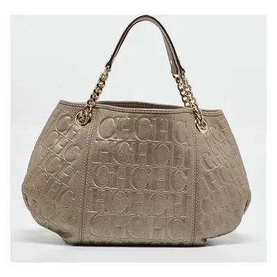 Carolina Herrera Grey Monogram Embossed Leather Chain Hobo