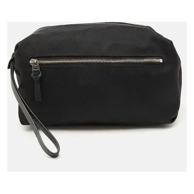 Bottega Veneta Black Fabric and Leather Travel Zip Pouch