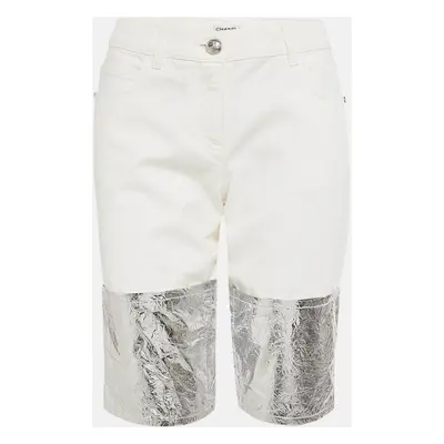 Chanel White Denim Foil Coated Shorts