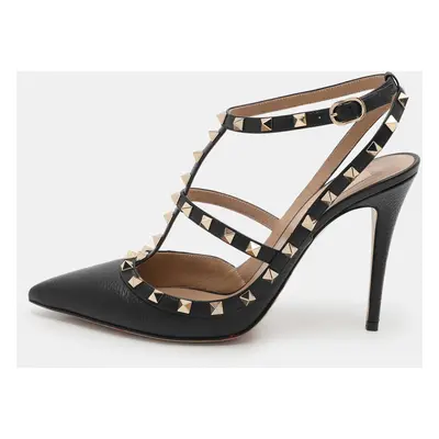 Valentino Black Leather Rockstud Ankle Strap Sandals Size 42.5