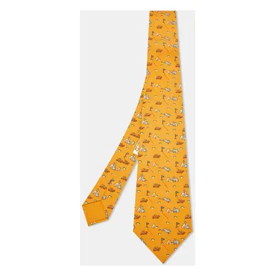 Hermès Mustard Bunny/Turtle Print Silk Classic Tie