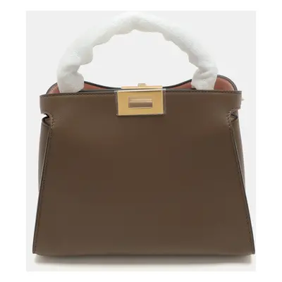 Fendi Camel Leather Peekaboo Iconic Essentially Top Handle Bag