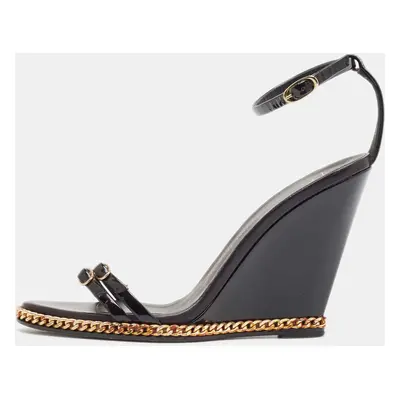 Giuseppe Zanotti Black Patent Leather Wedge Sandals Size