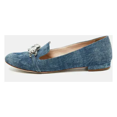 Miu Miu Blue Denim Crystal Embellished Smoking Slippers Size