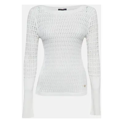 Louis Vuitton White Patterned Knit Full Sleeve Sweater Top