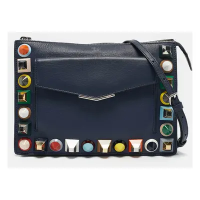 Fendi Navy Blue Leather Rainbow Studded Crossbody Bag