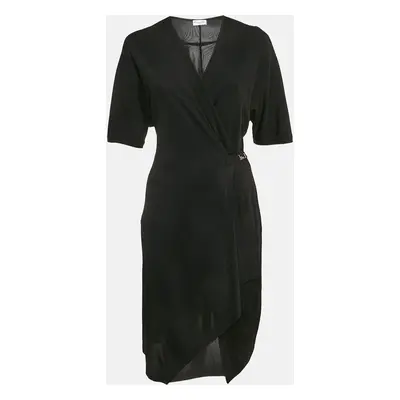 Dior Black Jersey Buckle Detail Wrap Effect Mini Dress