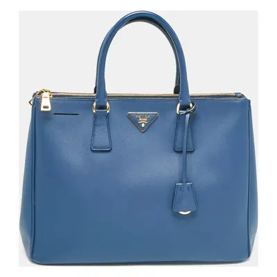 Prada Blue Saffiano Lux Leather Double Zip Tote