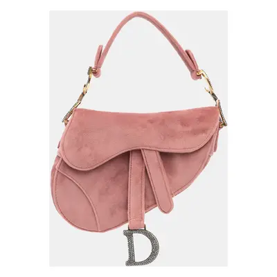 Dior Pink Mini Velvet Crystal Saddle