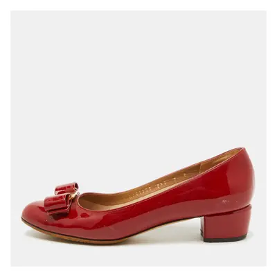 Salvatore Ferragamo Red Patent Leather Vara Bow Pumps Size 37.5