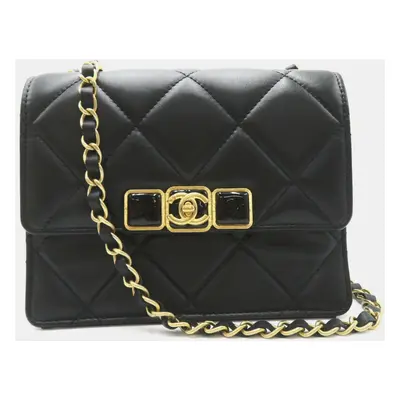 Chanel Black Calfskin Leather Resin CC Mini Flap Shoulder Bag