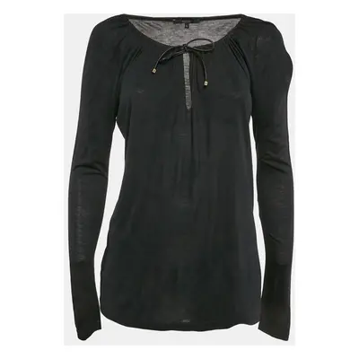 Gucci Black Jersey Neck Tie-Up Detail Full Sleeve Top