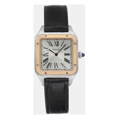 Cartier Silver 18k Rose Gold Stainless Steel Santos Dumont W2SA0011 Quartz Men's Wristwatch mm