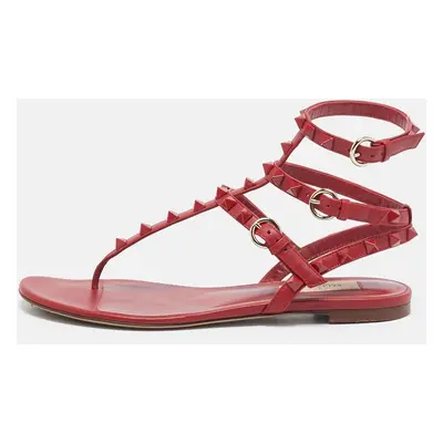 Valentino Red Leather Rockstud Flat Sandals Size