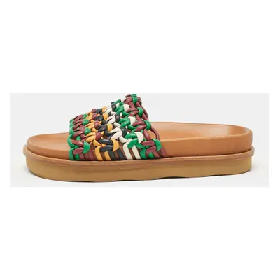 Chloe Multicolor Woven Leather Flat Slides Size