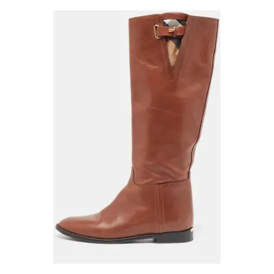 Burberry Brown Leather Knee Length Boots Size