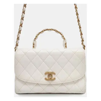 Chanel White Leather Crumple Chain Shoulder Bag