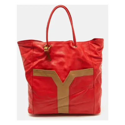 Yves Saint Laurent Red/Brown Leather Lucky Chyc Tote